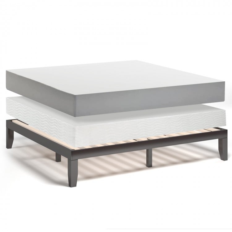 14-inch king size wood platform bed frame in brown with solid wood structure and ample under-bed storage space.