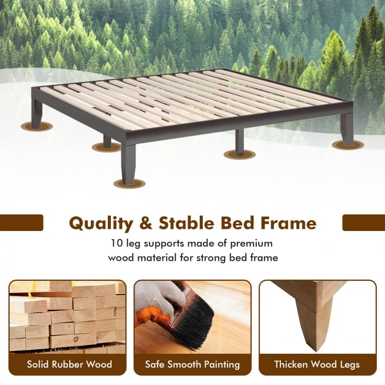 Solid wood platform bed frame with 10 sturdy legs, 14 thickened slats, ideal for bedrooms and apartments.