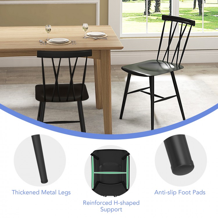 Set of 2 modern dining chairs with backrest, featuring sturdy steel construction and anti-slip foot pads for floor.