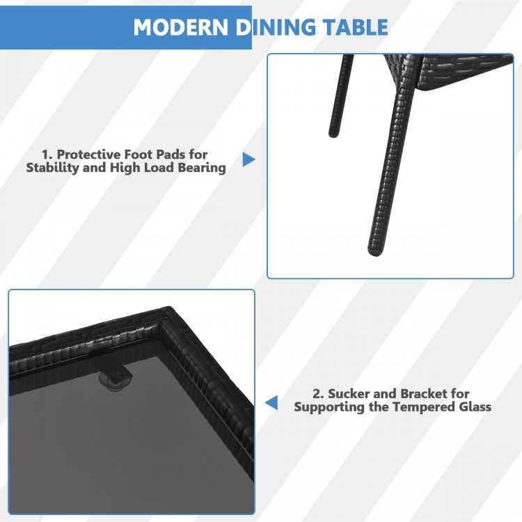 Close-up of the modern dining table's protective foot pads and sucker for supporting the tempered glass top.