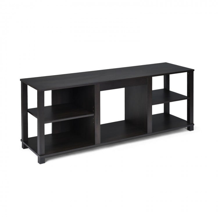 2-Tier TV storage cabinet console in dark finish with adjustable shelves, suitable for up to 65-inch TVs, ideal for.