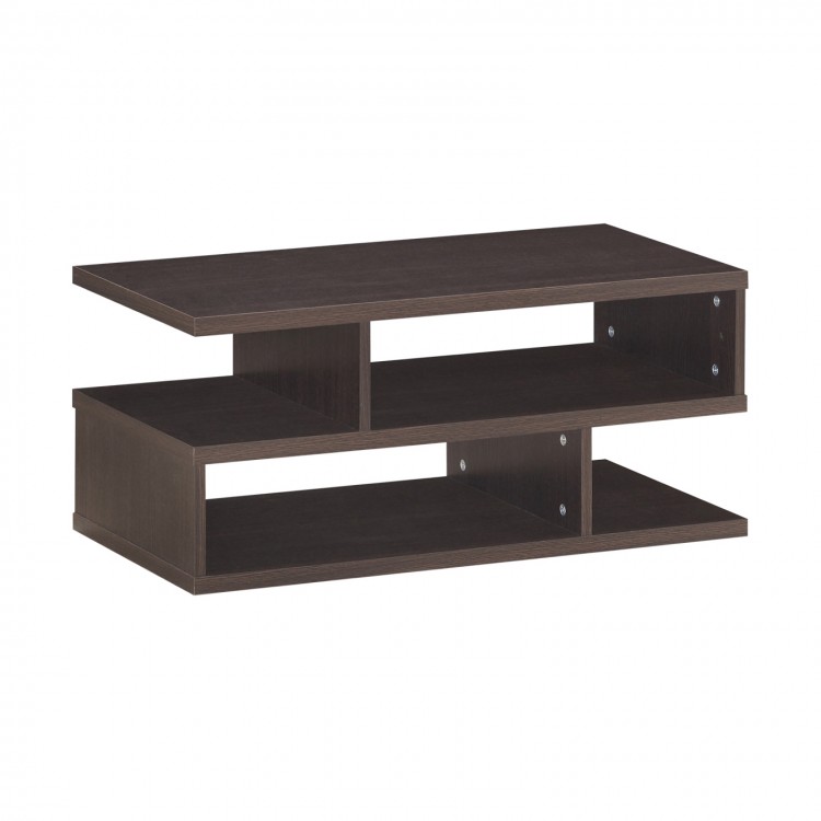 Stylish 3-tier rectangular coffee table in dark engineered wood, featuring a spacious top and storage for versatile use.