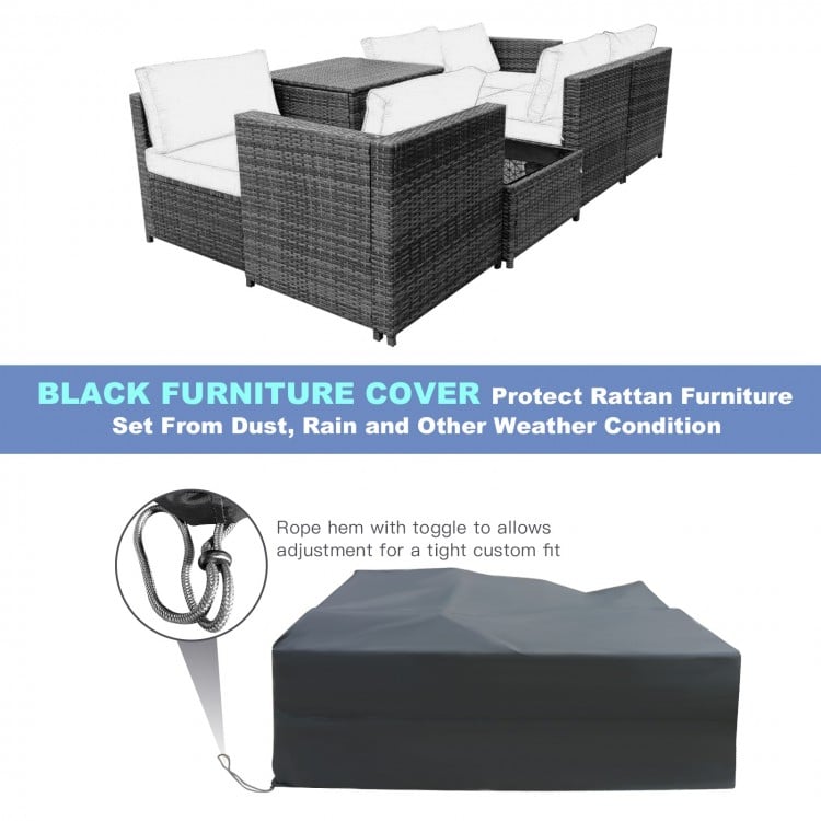 Gray 8-piece wicker sofa rattan dining set with storage table, ideal for indoor and outdoor use, featuring durable.