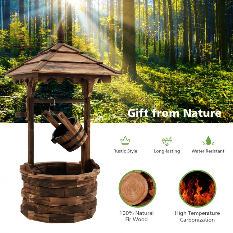 Patio wooden water fountain in brown with electric pump, featuring a rustic design and 100% natural fir wood for.