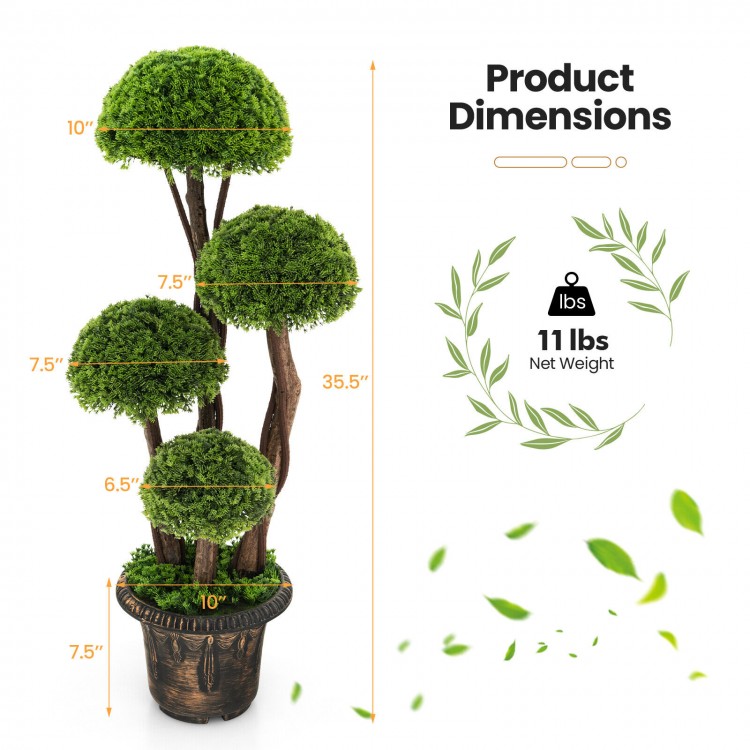 Decorative 3 Feet Artificial Cedar Topiary Tree with rattan trunk and weather-resistant PE leaves for indoor and.
