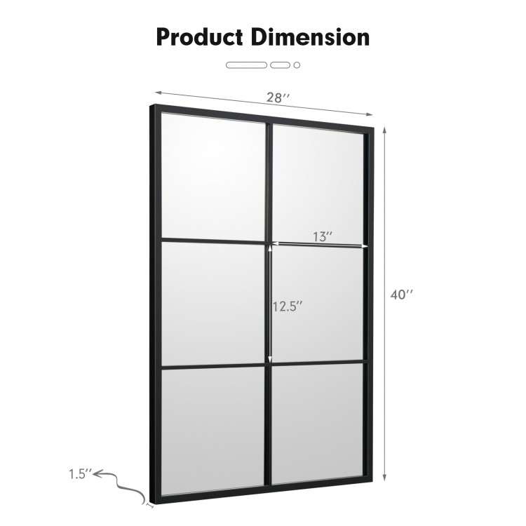 Rectangular 3-layered decorative wall mirror with a black metal frame, measuring 28"x40", ideal for living room or.