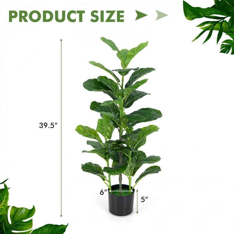 Artificial fiddle leaf fig tree in a sturdy pot, 39.5” tall, perfect for indoor and outdoor decoration.