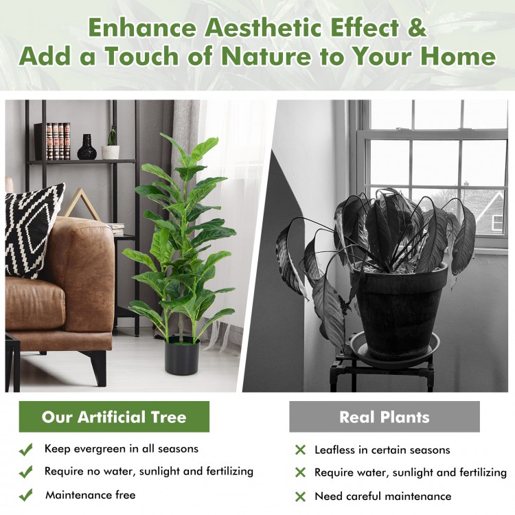 Artificial fiddle leaf fig tree in a sturdy pot, featuring 100 large PEVA leaves, perfect for indoor and outdoor decor.