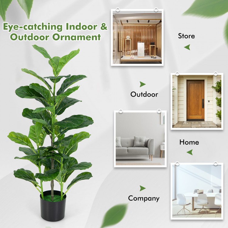 Artificial fiddle leaf fig tree in a sturdy pot, featuring 100 large leaves for vibrant indoor and outdoor decoration.