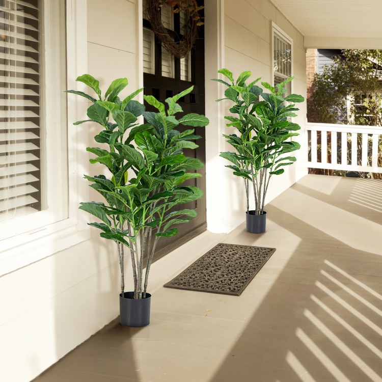 Two 51-inch artificial fiddle leaf fig trees in sturdy pots, perfect for indoor or outdoor decoration without.
