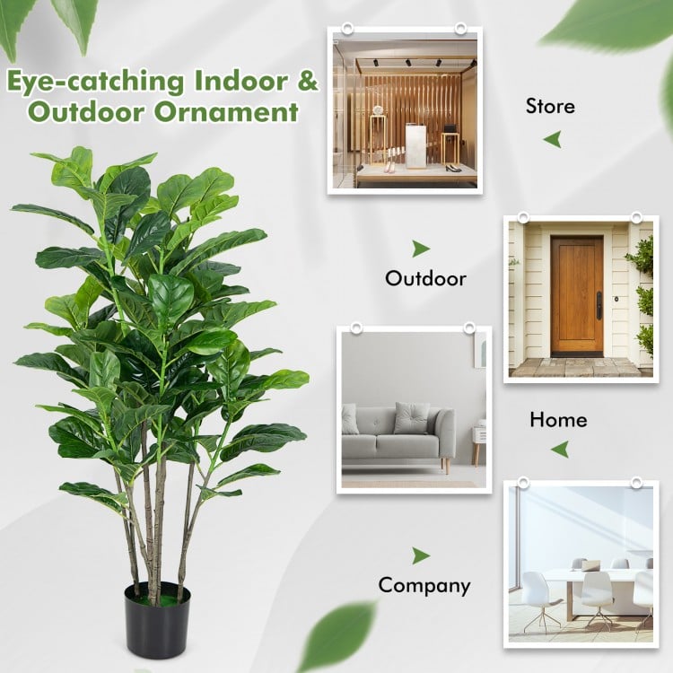 Artificial 51-inch fiddle leaf fig tree in a sturdy pot, perfect for indoor and outdoor decoration, requires no.