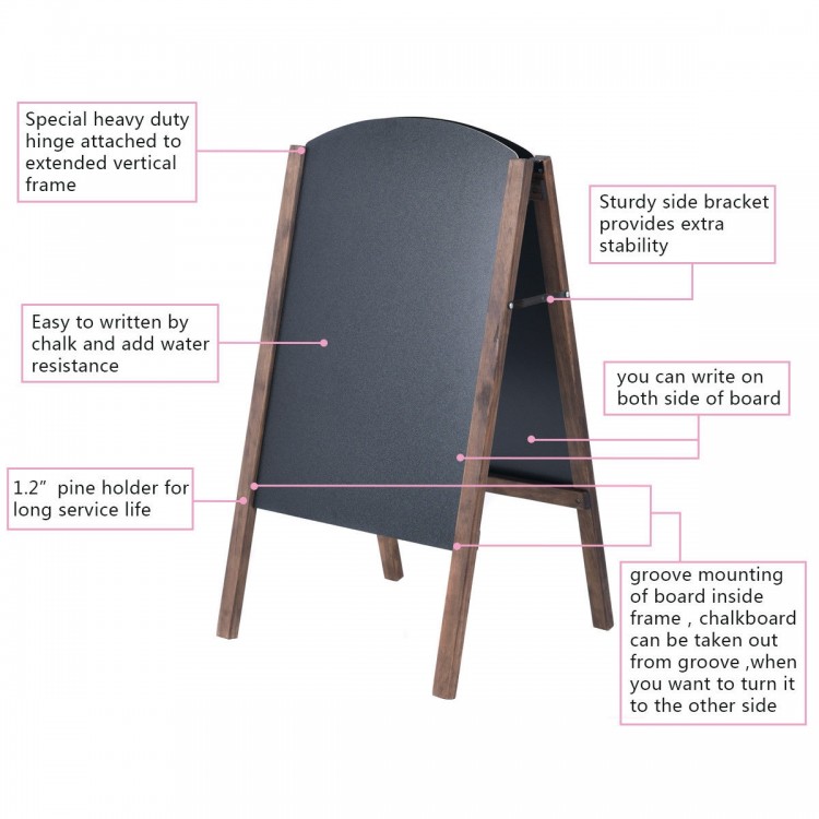 Double-sided 31.5-inch wood A-frame chalkboard sign with sturdy frame, perfect for sidewalk advertising and.