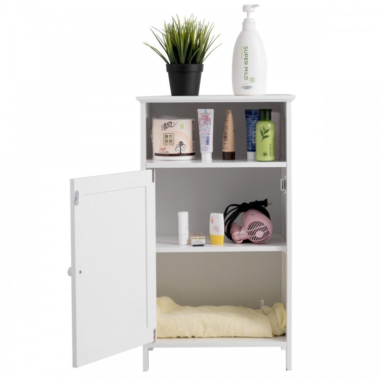 Freestanding white storage cabinet showcasing an open cube design and a large top surface, ideal for versatile storage.