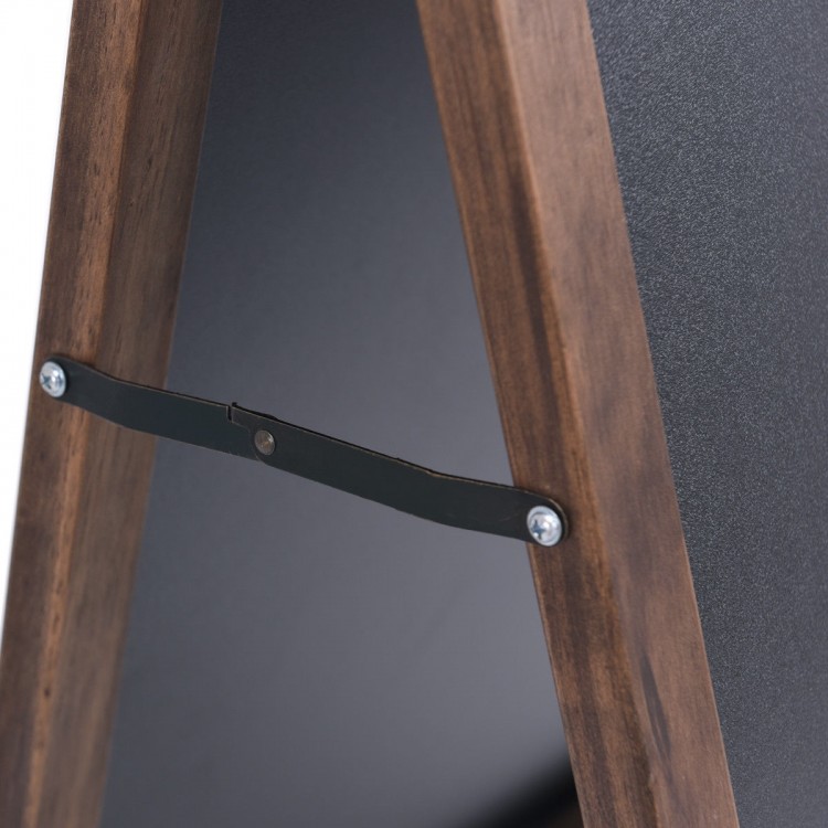 Close-up of the hinge and folding bracket on the 31.5 Inch Wood A-Frame Sidewalk Signage Chalkboard for stability.