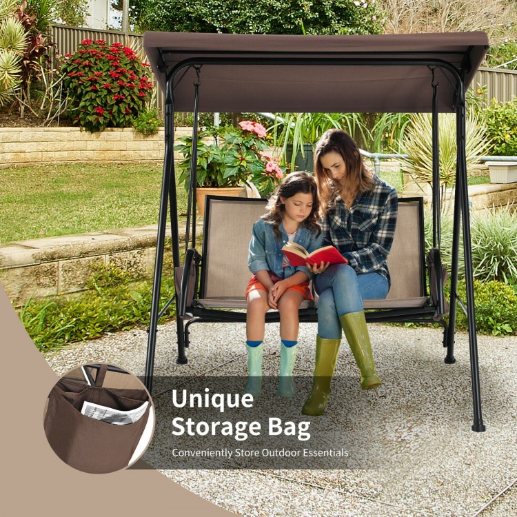 2 Seat Patio Porch Swing with Adjustable Canopy Storage Pockets - Gallery View 11 of 11