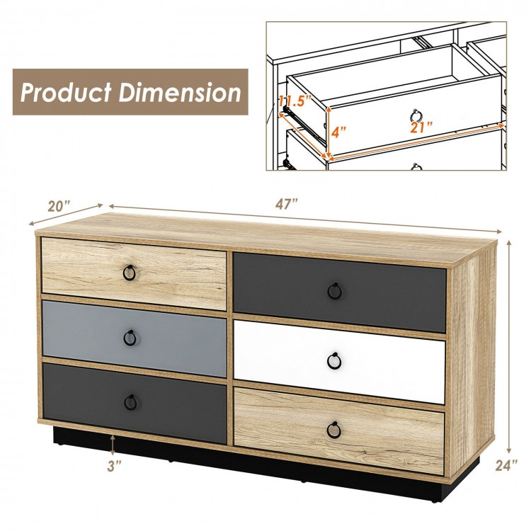 6-drawer double dresser in modern style, featuring ample storage space and anti-slip feet, ideal for bedroom or hallway.