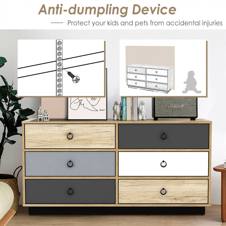 6-drawer double dresser in modern style with anti-dumping device, perfect for bedroom or hallway storage.