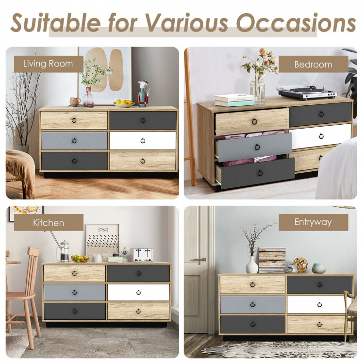 6-drawer double dresser in modern style, featuring ample storage and anti-slip feet, ideal for bedroom or hallway use.