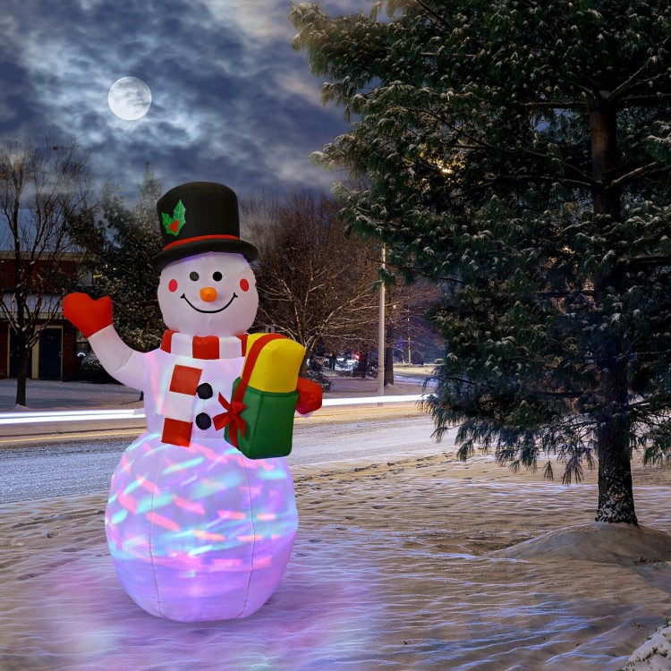 5 feet tall inflatable snowman with built-in colorful LED lights, perfect for garden and courtyard holiday decor.