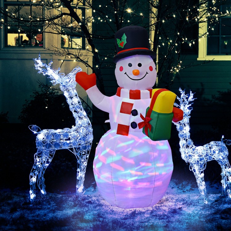5 feet tall inflatable snowman with colorful LED lights, perfect for garden or lawn decoration during the holidays.
