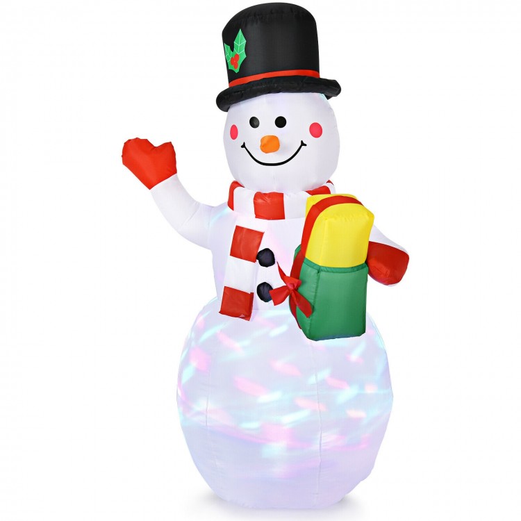 5-foot tall inflatable snowman with built-in colorful LED lights, perfect for garden and lawn decoration.