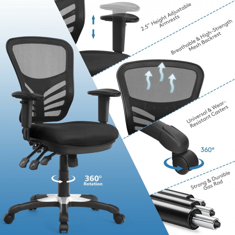 Ergonomic mesh office chair with adjustable backrest and armrests, featuring 360° rotation and breathable design for.