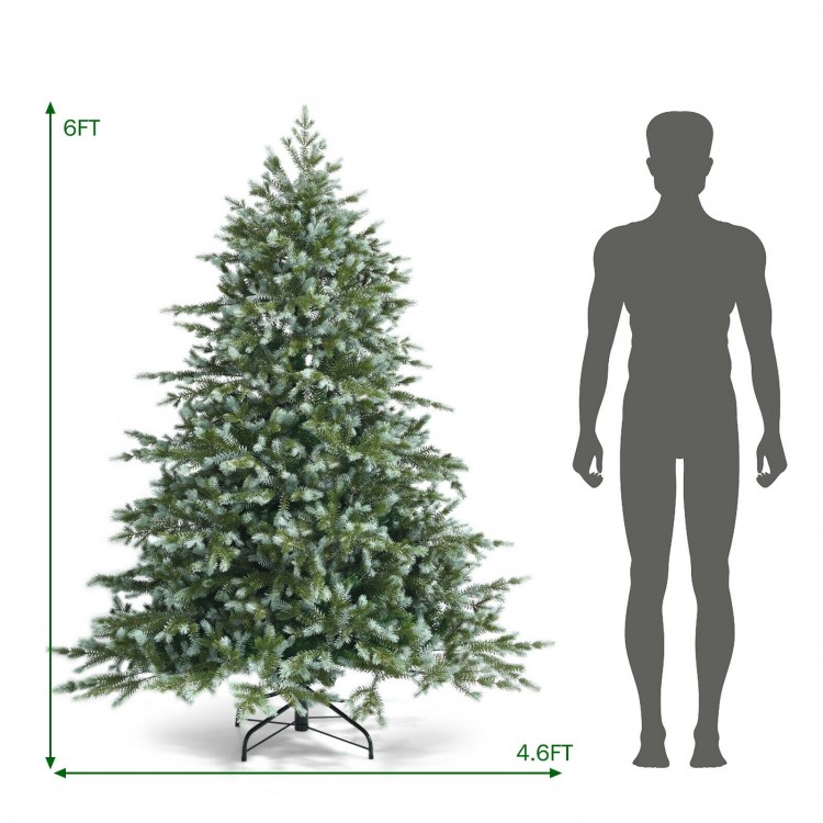 6ft artificial Christmas tree with mixed PE and PVC branches, featuring a hinged design for easy setup and storage.