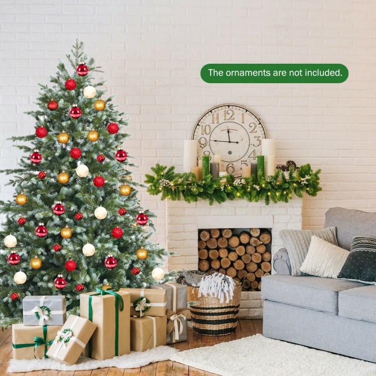 Cozy living room scene featuring a 6 feet artificial Christmas spruce tree with presents, creating a festive holiday.