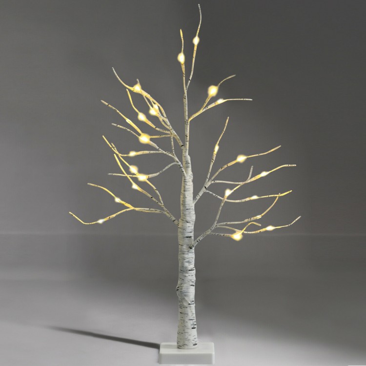 Pre-lit 2 feet white twig birch tree with bendable branches, perfect for indoor Christmas holiday decoration.