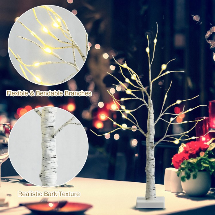 Pre-lit 2 feet white twig birch tree with bendable branches and realistic bark texture, perfect for indoor holiday.