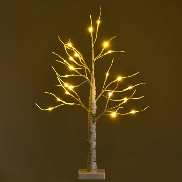 Pre-lit 2 feet white twig birch tree with strong branches, perfect for customizable indoor holiday decoration.