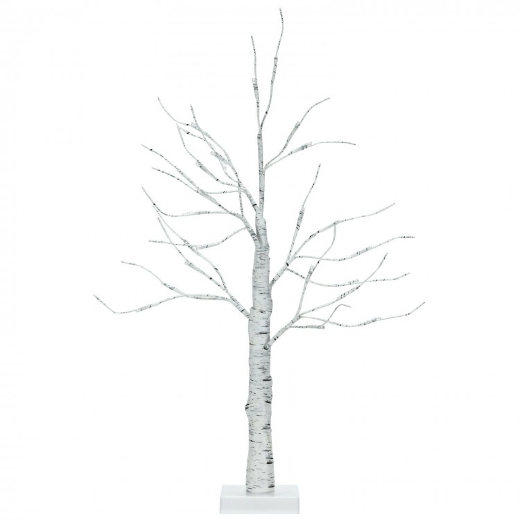 Pre-lit 2 feet white twig birch tree with bendable branches, ideal for indoor Christmas holiday decoration.
