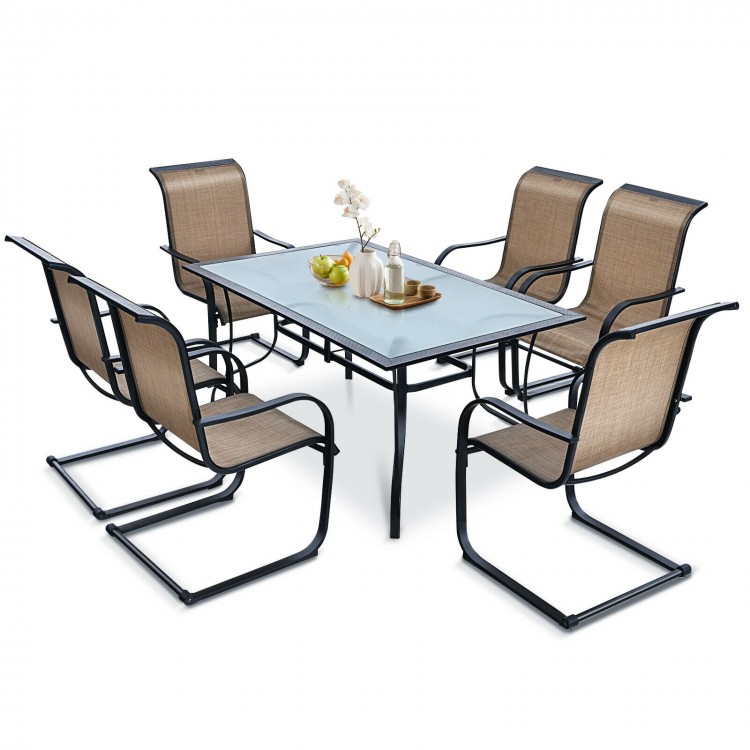 Rectangular 60 x 38 inch patio dining table with powder-coated steel frame, accommodating 6 chairs for outdoor.