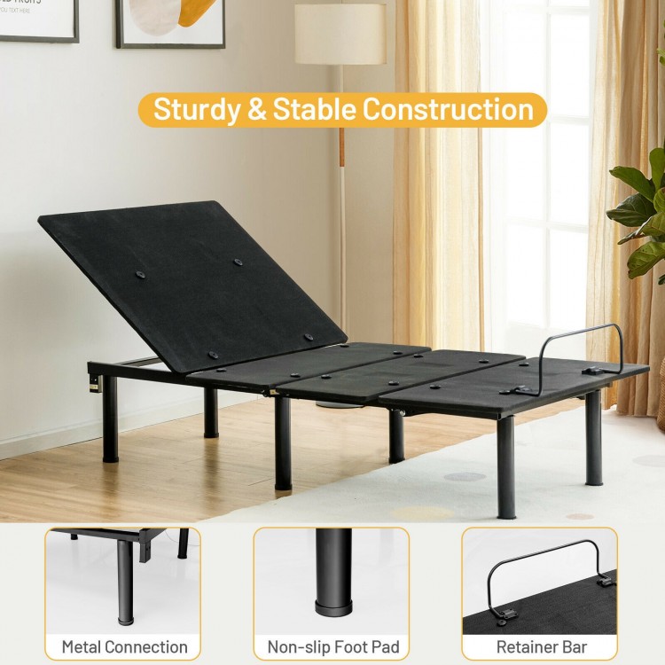 Adjustable Twin XL bed frame with sturdy metal construction, remote control, and dual USB ports for convenient charging.