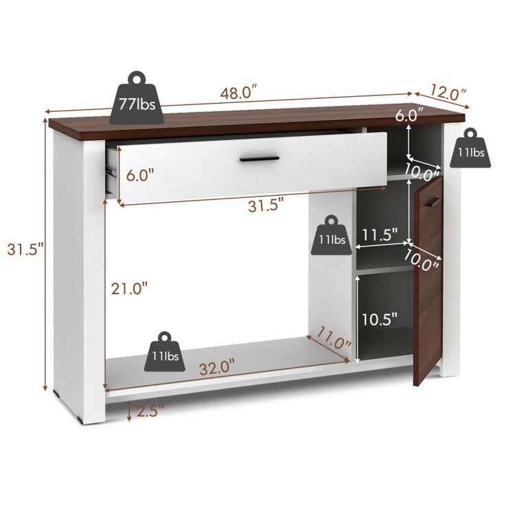 48-inch console table with drawer and cabinet, featuring adjustable shelf and modern design for versatile storage.