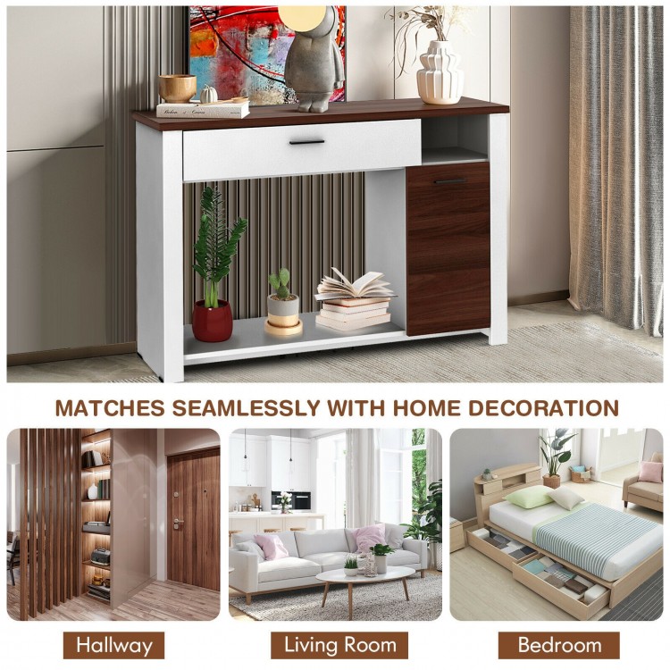 48-inch console table with drawer and cabinet, made of engineered wood, perfect for living room or hallway organization.