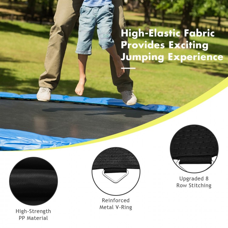 High-elastic PP replacement jumping mat for 15 ft trampolines, featuring reinforced stitching for durability and.
