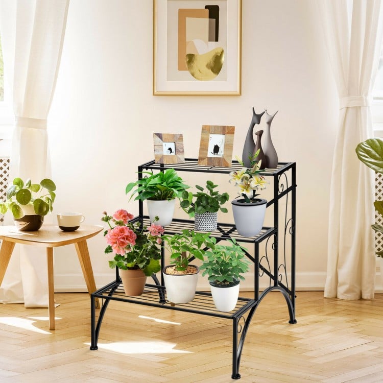 3-Tier Metal Plant Rack Garden Shelf in Stair Style - Gallery View 1 of 12