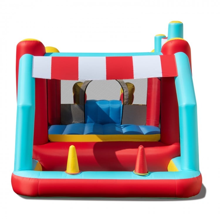 5-in-1 Ice Cream Inflatable Bounce House with slide and ball pit, featuring colorful design and safety mesh for kids'.