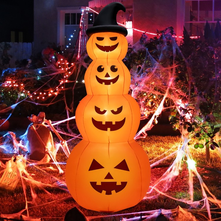 8-foot inflatable Halloween pumpkin stack with LED lights, featuring 4 smiling faces for festive yard decoration.