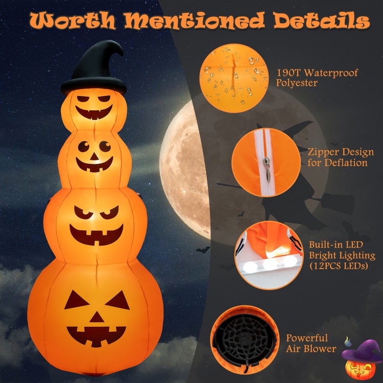 8-foot inflatable Halloween pumpkin stack with built-in LED lights, made of 190T waterproof polyester for outdoor.