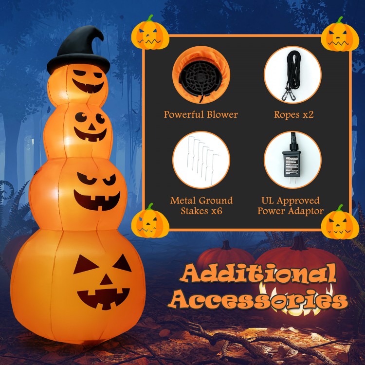 8-foot inflatable Halloween pumpkin stack with LED lights, perfect for yard decoration and creating festive memories.