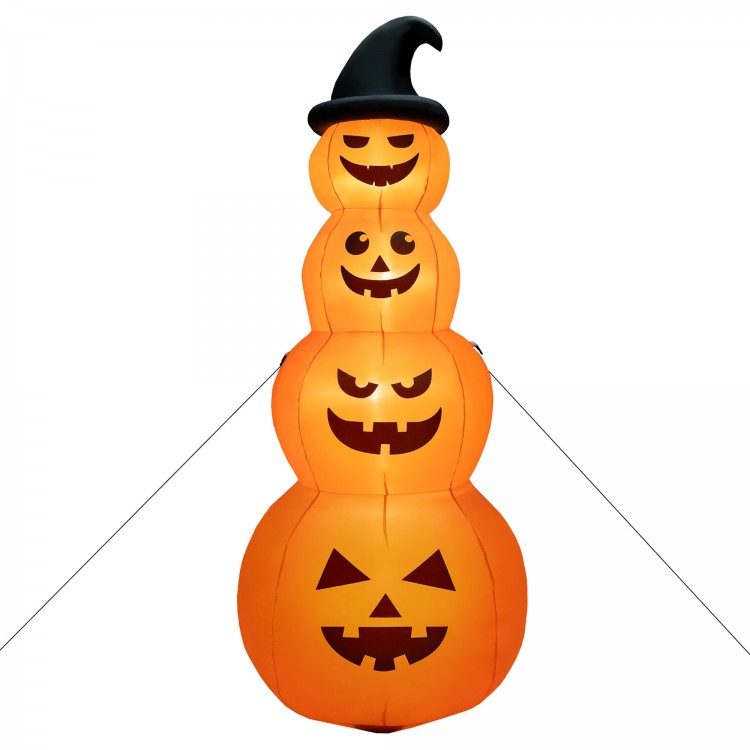 8-foot inflatable Halloween pumpkin stack with LED lights, featuring four smiling faces for festive yard decoration.
