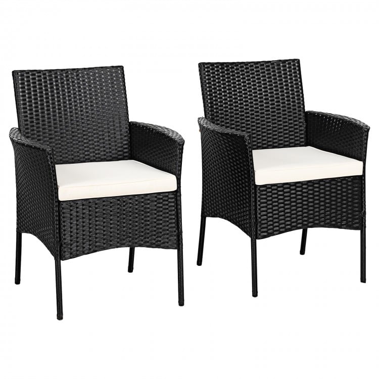 Two patio wicker chairs with cozy seat cushions, featuring weather-resistant PE rattan and sturdy steel frames for.