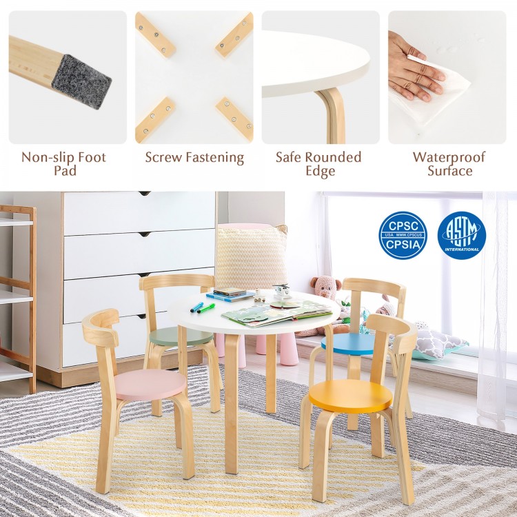 5-piece kids activity table and chair set in multi-color, made of poplar and birch wood, ideal for ages 4+.