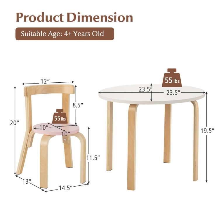 Kids wooden activity table and chair set in multi-color, featuring poplar and birch wood, suitable for ages 4+.
