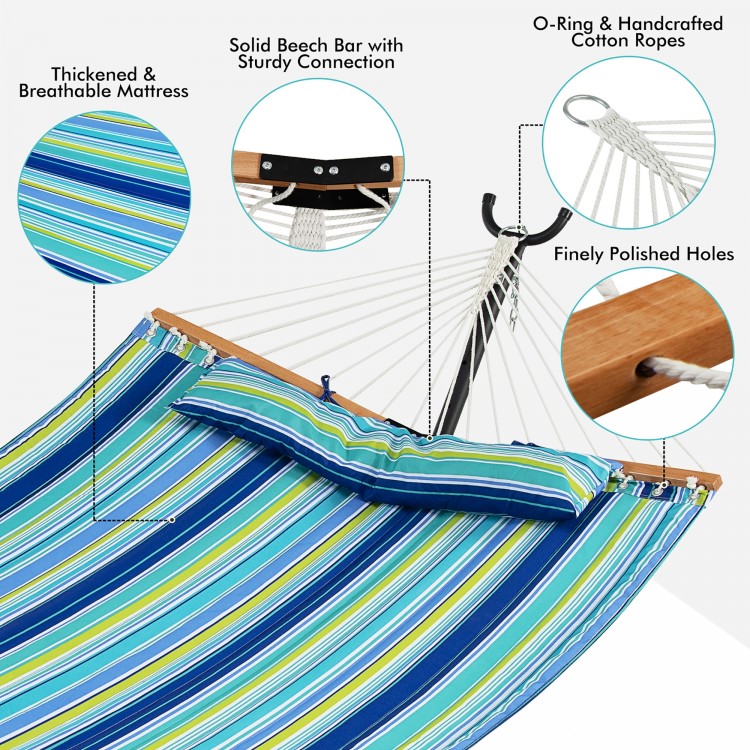 Foldable portable patio hammock swing chair bed with a thickened breathable mattress and detachable pillow for comfort.