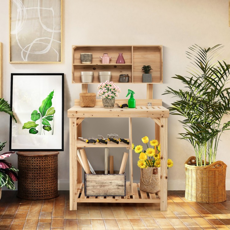 Garden wooden potting table workstation with storage shelf, featuring a spacious 31.5"x16" tabletop and durable fir.