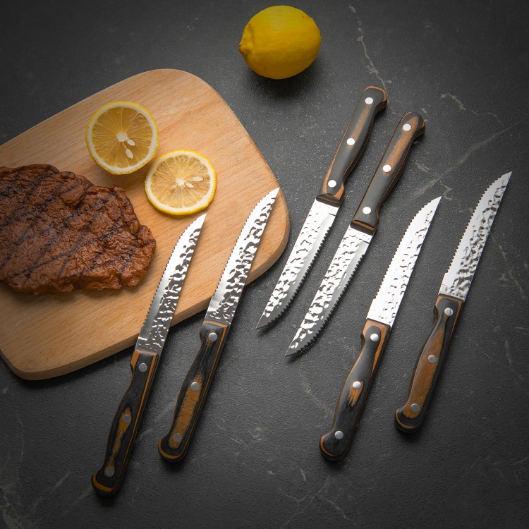 15-piece stainless steel knife set with ergonomic wood handles, including chef knife, shears, and sharpener, on a.