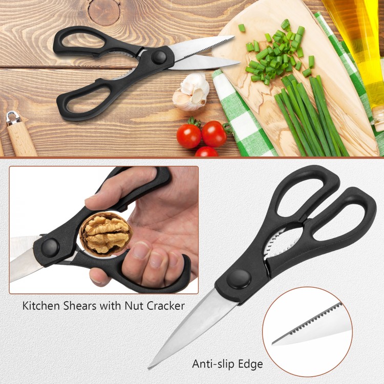 Kitchen shears with anti-slip edge, made of stainless steel, ideal for cutting vegetables and opening nuts.